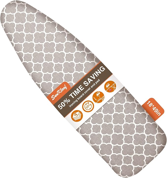 Extra Wide Ironing Board Cover and Pad,18X49 Reflective Silicone Ironing Board Cover,Resist Scorching and Staining,4 Fasteners,Elastic Edges,Large Protective Scorch Mesh Cloth,18X49in