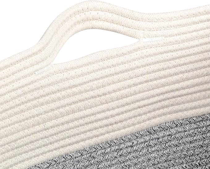 Storage Baskets for Clothes Fabric Cotton Rope Storage Basket with Handles, Decorative Woven Basket for Living Room,Closet Organizer Blankets, and 2bags (Silver Gray, L14×W11×H14)