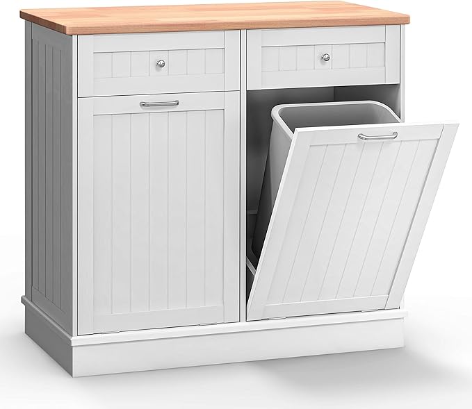 Betterhood Tilt Out Trash Cabinet 10 Gallon Wooden Free Standing Laundry Sorter Cabinet,Recycling Cabinet with Hideaway Drawer,Tilt Out Trash Cabinet Can Bin Kitchen