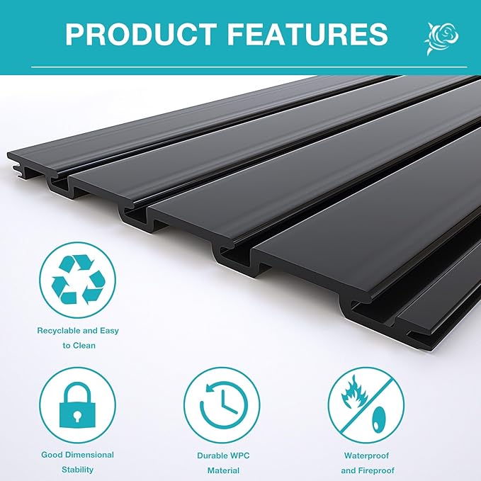 NeatiEase Slatwall Panel Wall Storage Systems, 2 x 4ft Slat Wall Paneling Garage Wall Organizer, Heavy Duty Wall Mounted PVC Wall Rack (Black)