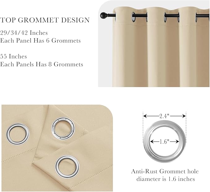 PONY DANCE 30 Inch Length Curtains - 2 Panels Blackout Thermal Insulating Small Curtain Tiers for Bathroom with Top Grommet (Biscotti Beige, 29 Inch Width)