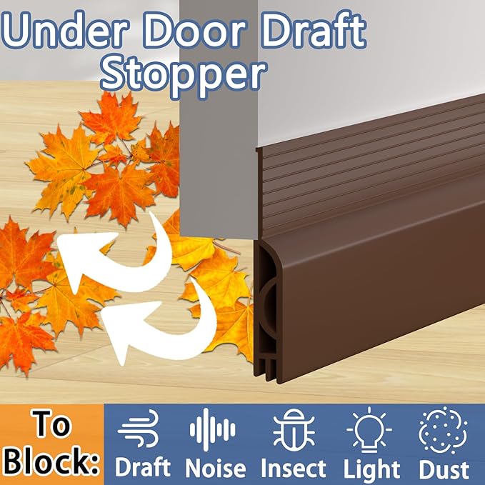 Under Door Draft Stopper, Self-Adhesive Door Sweep for Bottom of Door, Weather Stripping Doors Seal Soundproofing Insulation Strip, Doors Bottom Gap Blocker for Exterior/Interior (1M, Brown)