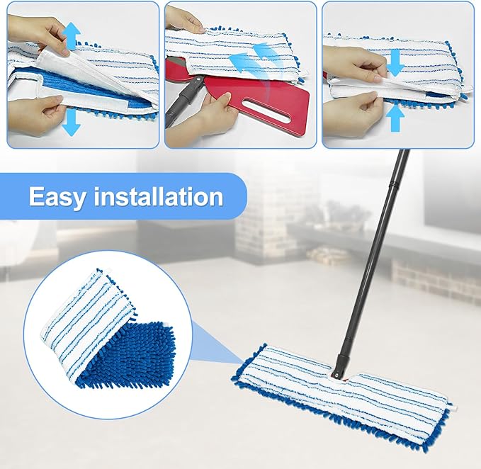 4 Pack Mop Heads Replacements for Ocedar Dual-Action Microfiber Flip Mop, Double Sided Mop Replace Head Mop Refills with Microfiber & Chenille for Dry Wet Use, Reusable, Machine Washable