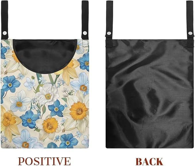 Floral Clothespin Bag with Hanging Rope Daffodil 14.5 x 12 Inch Summer Waterproof Laundry Clothes Pin Holder Clothespin Storage Organizer with Large Opening