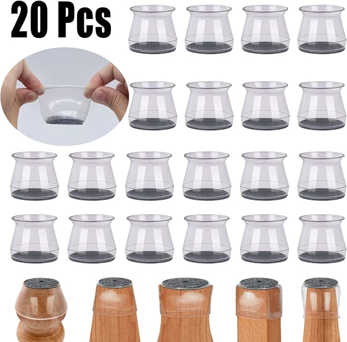 BUMACO 20Pcs Chair Leg Floor Protectors Chair Leg Protectors for Hardwood Floors Silicone Pads Covers to Protect Floors Universal L Clear Fit (1-5/16" to 2")