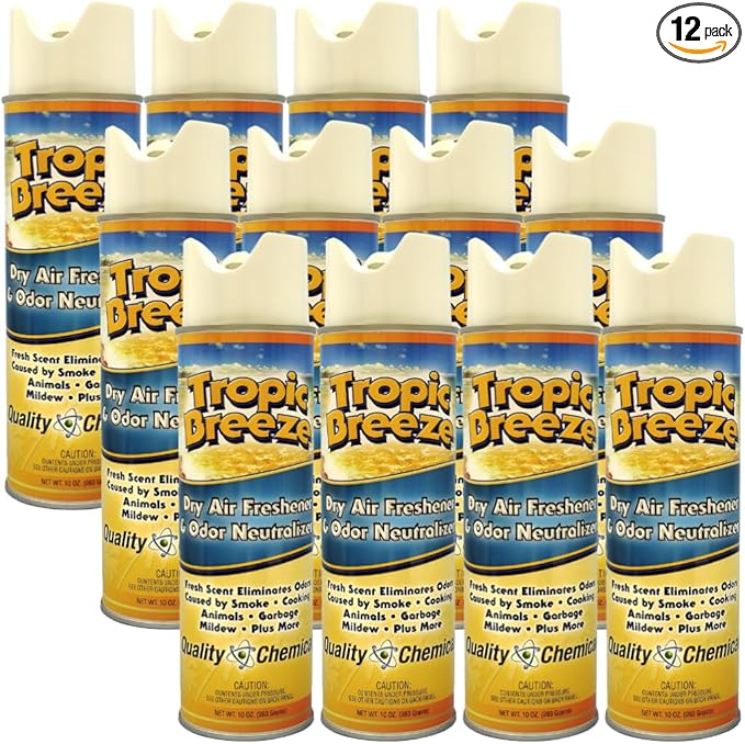 Quality Chemical Tropic Breeze - The Most Powerful Dry Air Freshener and Odor Eliminator - Best Room Deodorizer and Air Spray for a Fresh and Clean Home 10 oz Can (Pack of 12)
