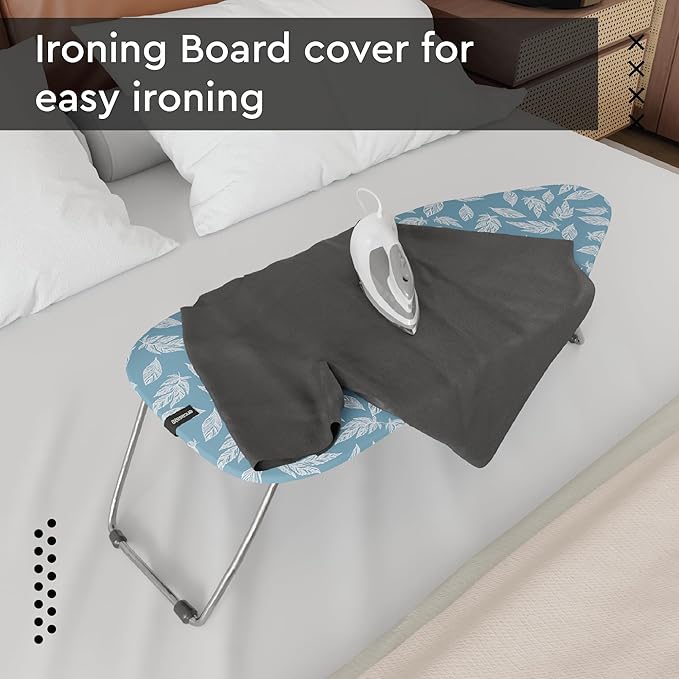 Encasa XO Ironing Board Cover and Pad 28"x12" - Thick 3mm Felt Padding, Drawstring Tightening & Lock, Easy Fit, Scorch & Stain Resistant, Fits Mini Ironing Board - Big Leaves Blue
