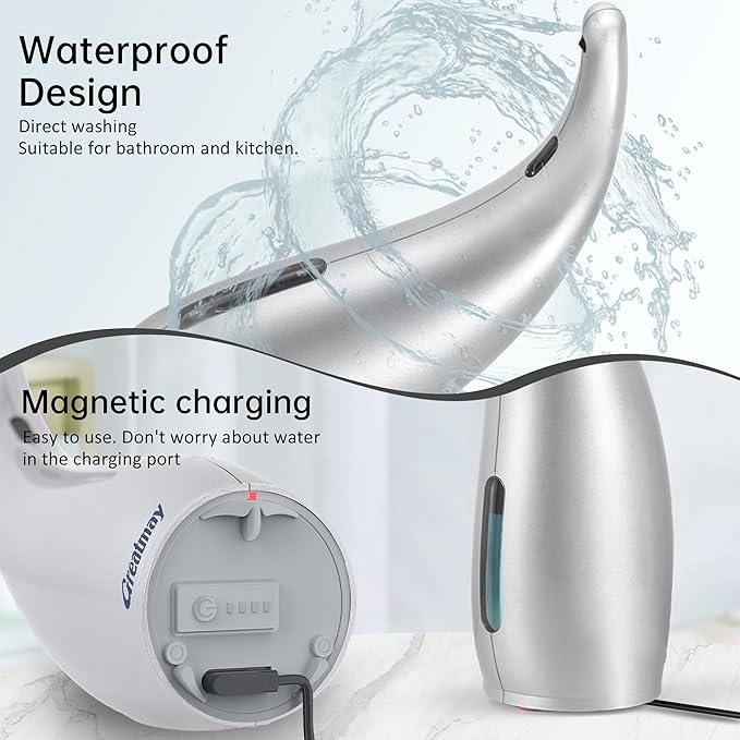 Adjustable Automatic Soap Dispenser Touchless, 4 Adjustable Levels Touchless Sensor Liquid Soap Pump，300ml Rechargeable Magnetic Charging Hand Soap Dispenser for Kitchen，Bathroom