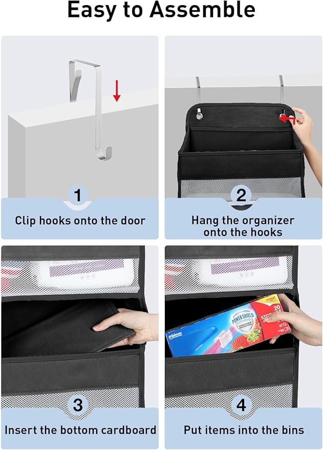 Yecaye 1 Pack Over the Door Organizer, 35.2lbs Load Toy Stuffed Animal Storage, Swing-proof Hanging Bathroom Organizers and Storage for Nursery Newborn Baby Essential Stuff Black