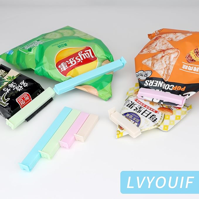 34 Packs Plastic Chip Clips for Food Storage - Resealable Sealing Clips in 4 Sizes (2.4"/3.2"/4.3"/5.5") - Light Colors