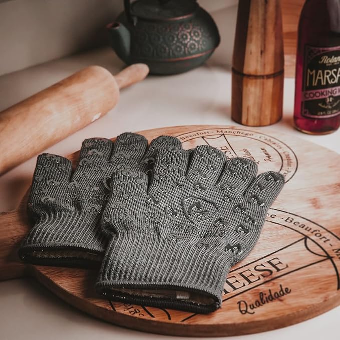 Grill Armor Oven Gloves 932°F Extreme Heat & Cut Resistant Oven Mitts with Fingers for BBQ, Cooking, Grilling, Baking – Accessory for Smoker, Cast Iron, Fire Pit, Camping, Fireplace, Griddle & More