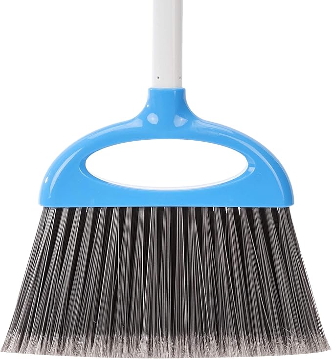 Amazon Basics Dustpan Broom Set with Easy Assembly and Long Handle, Blue and White