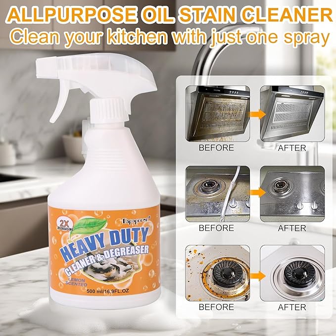 Powerful Kitchen Degreaser Foam Spray, Kitchen Heavy Oil Cleaning Agent, All Purpose Household Cleaning Spray for Oven,On All Surfaces,Lemon Fresh Scent 500ml