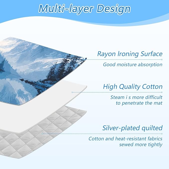 Ironing Mat Portable Ironing Pad Ironing Blanket for Table Top Heat Resistance Double-Side Using Travel Large 47.2 x 27.6 Inch Foldable Winter Blue Mountain and Mirrored Lake