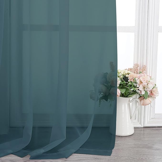 Chyhomenyc Stone Blue Sheer Curtains 84 Inch Length 2 Panels, Light Filtering Dusty Blue Window Curtain Treatment Drapes for Bedroom, Each 42Wx84L Inches