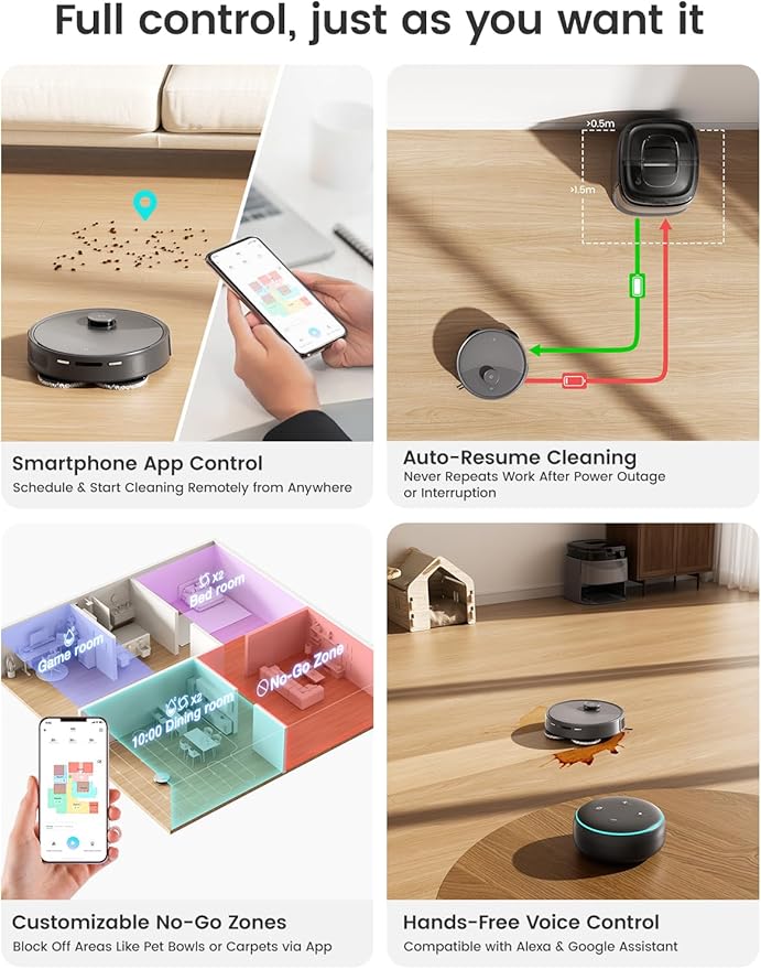 Lefant M3 Max Robot Vacuum, Robot Vacuum and Mop, 20000Pa Suction, Anti-Tangle Brushes, Dual Spinning Mop, Auto Mop Washing, Drying, Self-Emptying, Self-Refilling, for Pet Hair Dust, App Voice Control