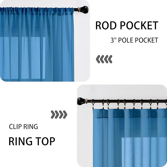 Tollpiz Short Sheer Door Curtains Closet Linen Textured Curtains Sheer Doorway Light Filtering Voile Patio Glass Door Rod Pocket Curtain French Door, 54 x 40 inches Long, Classic Blue, Set of 1 Panel