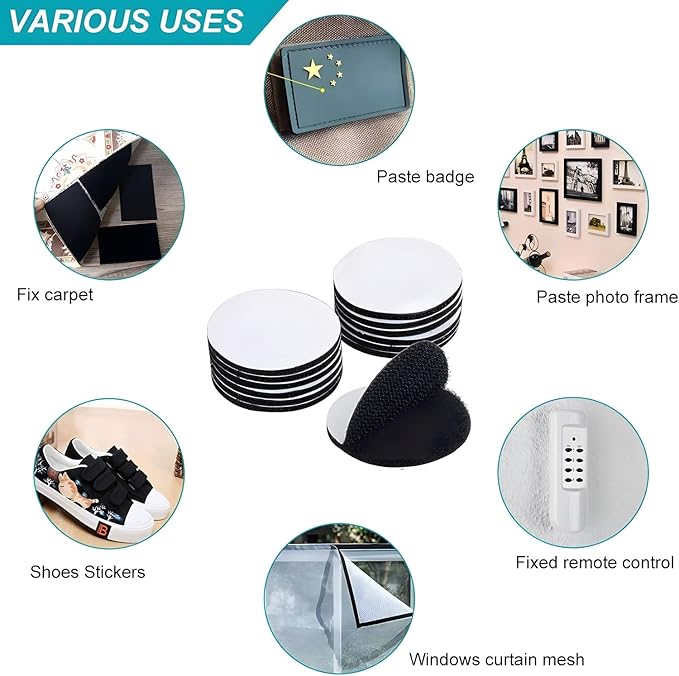BRAVESHINE 12PCS Industrial-Strength Hook and Loop Fasteners - Double Sided Sticky Tapes - Anti Slip Rug Gripper Tapes Carpet Stickers for Home Office Use - Round Adhesive Wall Mounting Tape 1.5inch