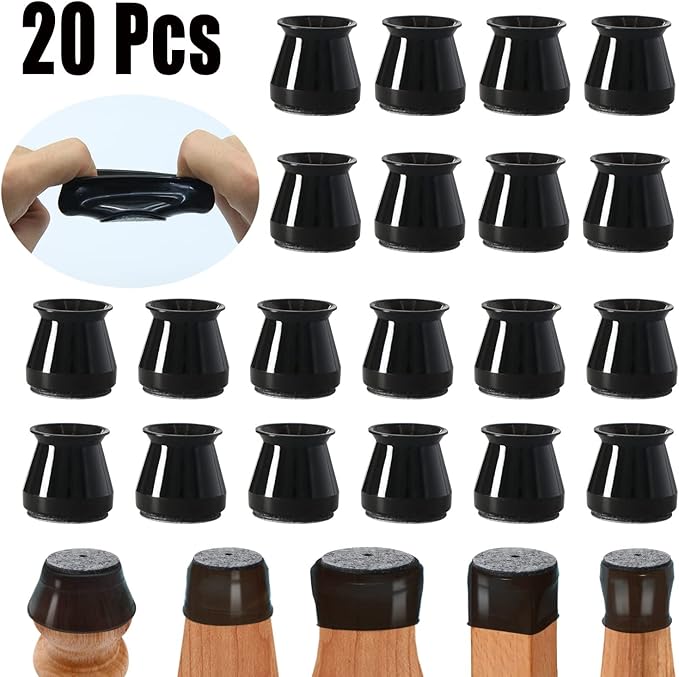 BUMACO Chair Leg Floor Protectors Chair Leg Protectors for Hardwood Floors Silicone Pads Covers to Protect Floors (Black-20 Pcs, Universal L (1-5/16"~2")