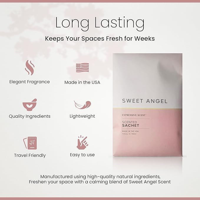 Expressive Scent 6 Pack Sachet (Sweet Angel) Long Lasting Home Fragrance for Drawers Dressers Closets Cars Kitchen