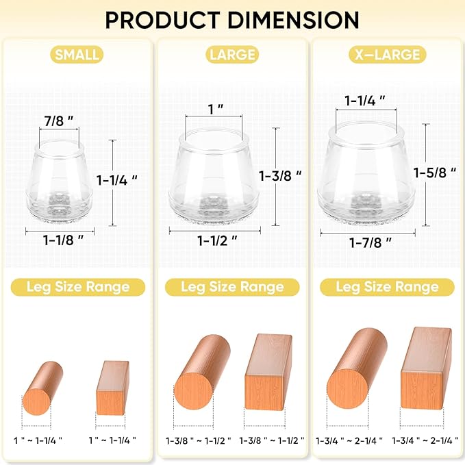 BALEINE 32 Pack Silicone Chair Leg Floor Protectors, Stool Leg Protectors Cap, Non-Slip Chair Leg Caps for Hardwood Floors (Clear, X-Large, 32 Pack)