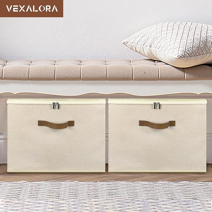 Shoe Organizer for Closet, 2 Pack Shoe Storage Bins with Clear Cover, Adjustable Dividers Fits 16-32 Pairs ShoeBoxes, Organizador de Zapatos, Khaki