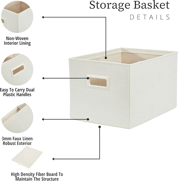 DECOMOMO Storage Bins for Shelves Robust Fabric Closet Bins for Shelves Toy Storage Clothes Books (Pack of 3 – Beige)