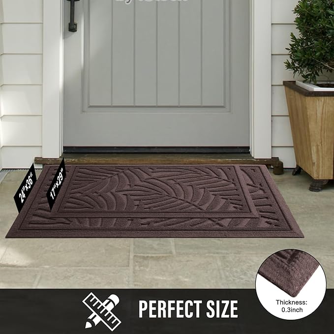 Front Door Mat, Absorbent Resist Dirt Welcome Door Mat Indoor Outdoor, Waterproof Doormat, Sturdy Non Slip Backing, Fade Resistant, Low Profile Entry Mat for Entryway, 29×17, Coffee