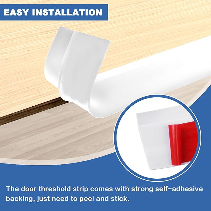 Vinyl Door Threshold Flooring Transition Strip Self Adhesive Carpet Edging Strip for Laminate Doorway Edge Threshold from 2/5" to 3/5" (White, 6.6 Ft)