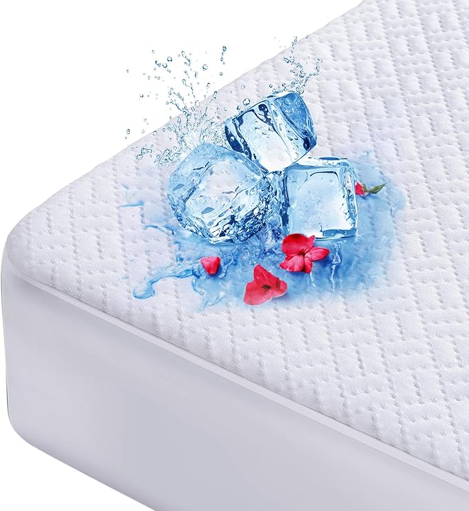 Cooling Waterproof Mattress Protector King Size, Mattress Cover 3D Air Fabric Mattress Pad Cover Smooth Soft Breathable Noiseless, 8''-21'' Deep Pocket