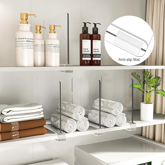 Shelf Dividers Purse Organizer for Closet: 8-Pack Acrylic Bag Storage Organizer for Handbags, Clutches, Clothes, Sweater, Towel on Wood Shelves