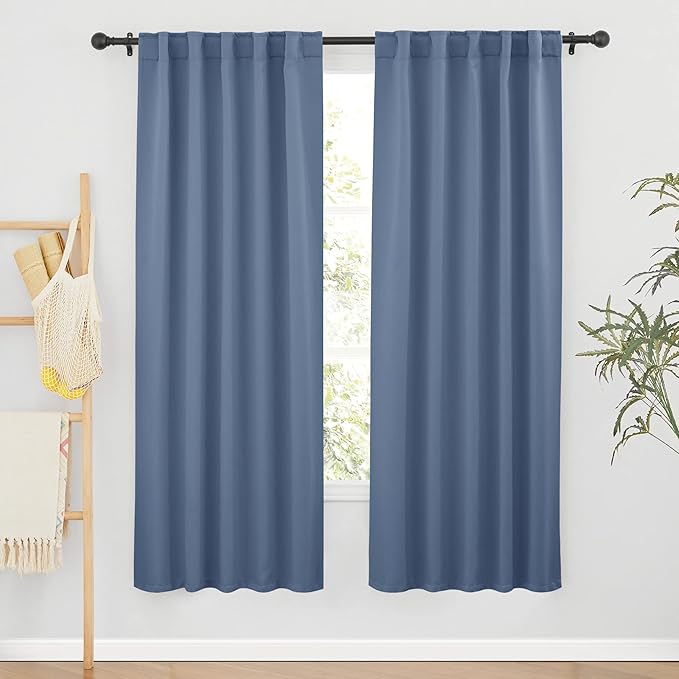 RYB HOME Room Darkening Curtains for Bedroom, Thermal Insulated Back Tab Window Treatment Blackout Privacy Shades for Stuido Living Room Kitchen, Stone Blue, W42 x L72 inch, 2 Panels