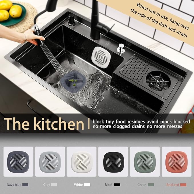 2 Pack Drain Hair Catcher Silicone Drain Protector Hair Stopper with Suction Cup for Shower Kitchen Bathroom Black White
