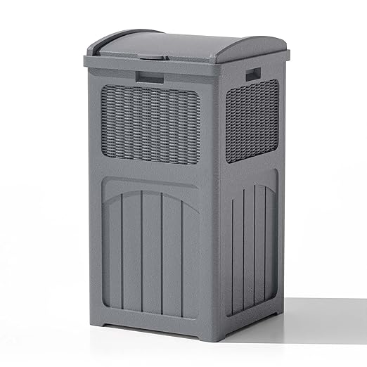 Patiowell 36 Gallon Outdoor Trash Can, Resin Outdoor Garbage Can with Lid for Patio, Backyard, Deck, Gray