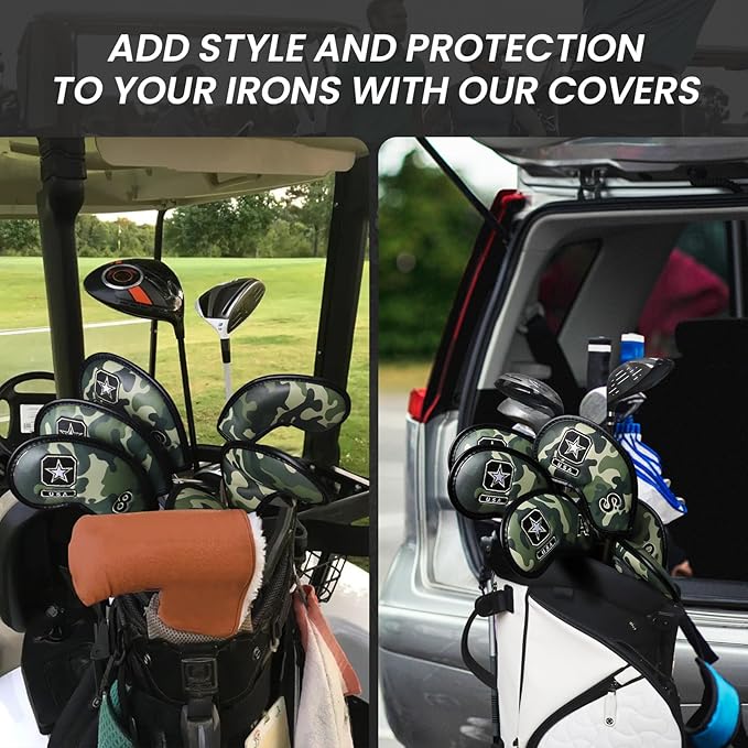 FINGER TEN Premium Synthetic Leather Stylish Iron & Wedge Golf Head Covers Value 12 Piece Set, Embroidered Labels & Fits Most Clubs Gift Set, Travel Protection Accessories