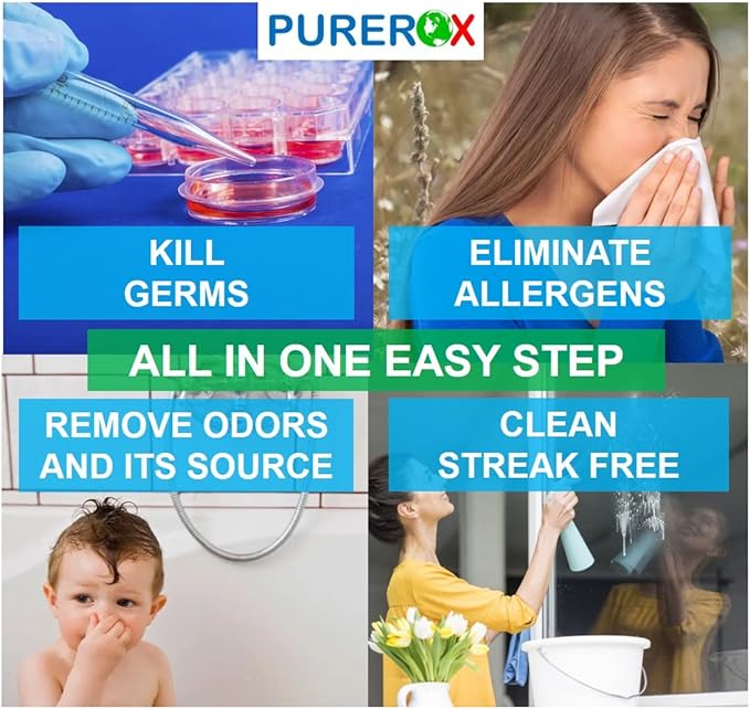 disinfectant (1 gallon) Eliminate 99.9999% viruses, Norovirus, HIV, MRSA and fungi. PUREROX Hypochlorous technology. Hospital Grade. Use Anywhere. No residue.No Rinse. Suitable All Surfaces
