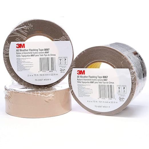 3M All Weather Flashing Tape 8067, 6 in x 75 ft, 1 Roll, Adhesive Backed Split Liner, Prevents Moisture Intrusion, Waterproof Flashing Seals Doors, Windows, Openings in Wood Frame Construction