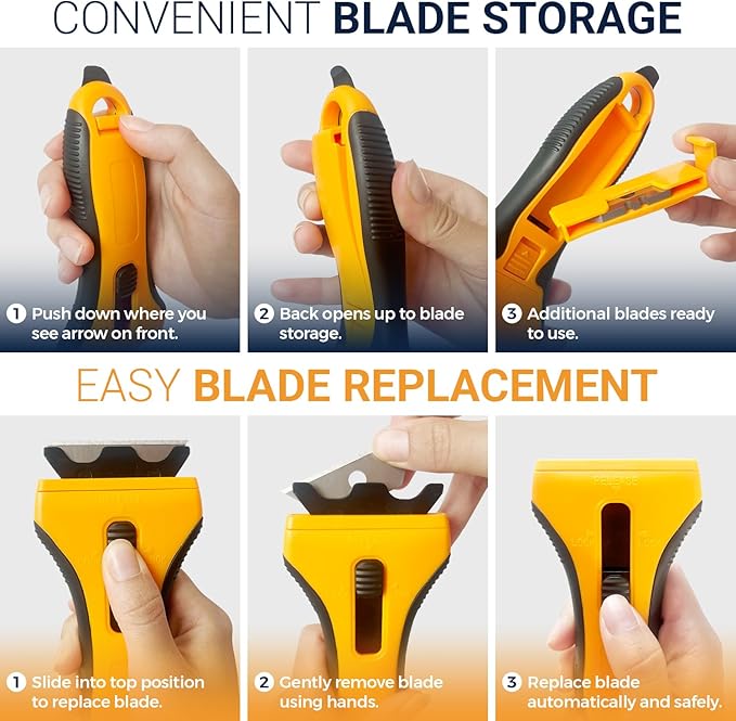 Razor Blade Scraper Tool With 15 Extra Blades - Razor Scraper Tool for Glass, Stove Top Scraper, Scraper Tool for Kitchen, Paint, Glass, Window, Cleaning