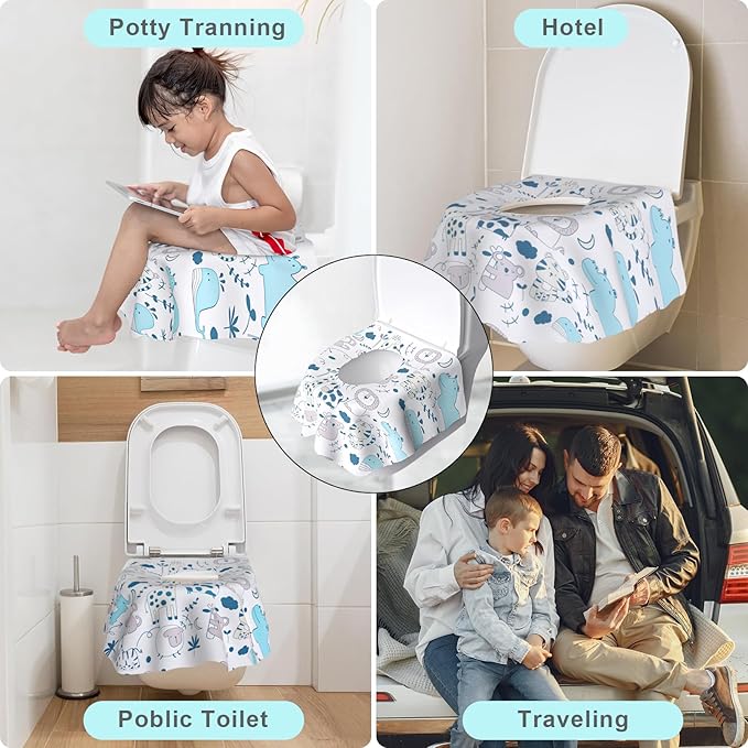 Toilet Seat Covers Disposable, 50 PCS Extra Large Waterproof Toilet Potty Seat Covers for Toddlers, Kids Potty Training, Potable Potty Seat Covers Travel Essentials for Airplane, Public Restroom,Trip