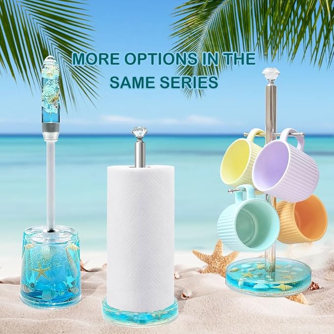 FONMY Toilet Brush and Holder Acrylic with Nature Seashell,Compact Size Toilet Bowl Brush with Plastic Handle Easy to Hide, Drip-Proof,Space Saving for Storage,Easy to Assemble,Deep Cleaning, (Blue)