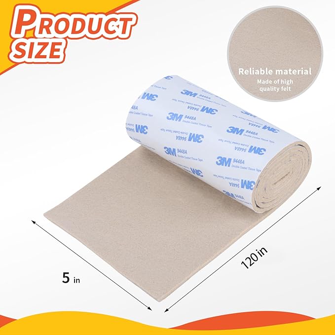 Felt Furniture Pads, Heavy Duty Felts Strip Roll with Adhesive Backing Felt Pads Furniture Feet Cuttable Felts Tape for Protecting Hardwood Floors(5 x 120 x 0.12 Inch, Beige)
