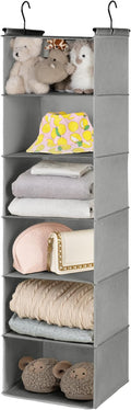 GRANNY SAYS 6 Shelf Hanging Closet Organizers and Storage, Collapsible Closet Hanging Organizer with 2 Sturdy Hooks, Large Hanging Shelves for Kids Baby Clothing Organizer, Ash Gray