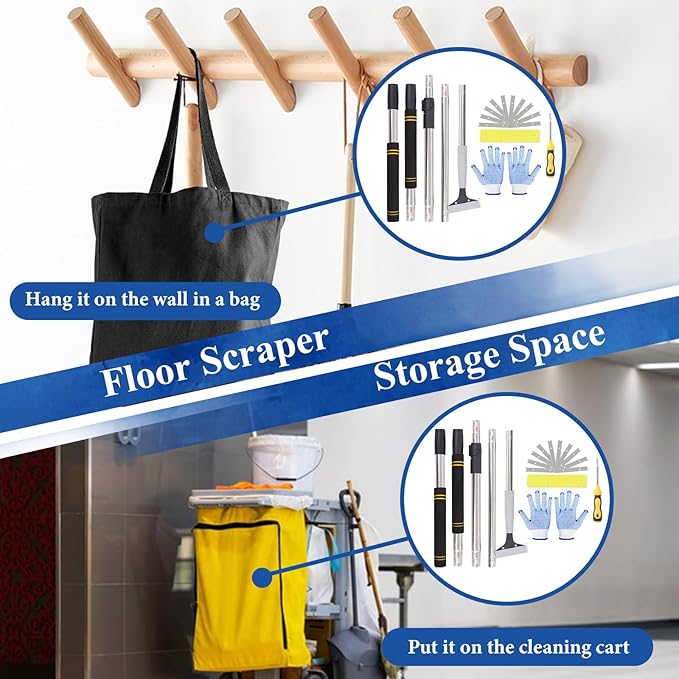 Floor Scraper Telescopic Pole,38 to 82in Heavy Duty 4Inch Razor Blade Long Handle Floor Scrapers Metal Paint Scraper with 10PCS Extra Metal Blades Paint Scraper (Gray, Telescopic 6Feet)