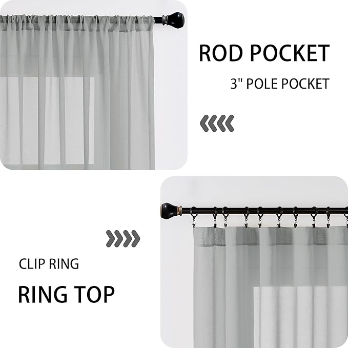 Tollpiz Short Sheer Door Curtains Closet Linen Textured Curtains Sheer Doorway Light Filtering Voile Patio Glass Door Rod Pocket Curtain French Door, 54 x 40 inches Long, Silver Grey, Set of 1 Panel