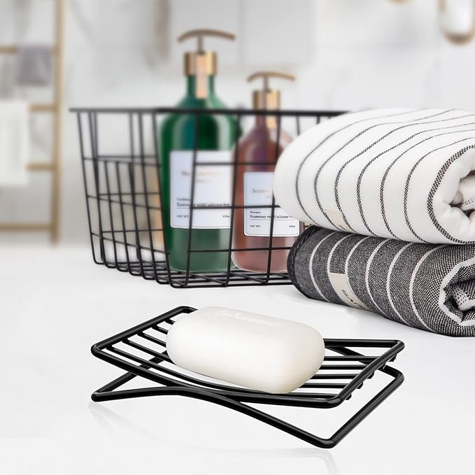 Soap Dish Bar Soap Holder for Shower Bathroom, Stainless Steel Self-draining Sponge Holder for Kitchen Sink Bathtub, Easy Cleaning Quick Dry, Black