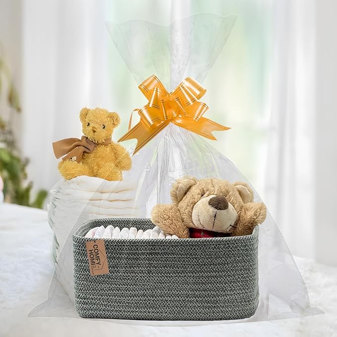 COMFY-HOMI 11.5"x7.5"x4.7" Storage Baskets for Organizing | Cotton Rope Woven Basket | Toy Storage Bin Box | Basket for Shelves, Closet Organizer Bin, Decorative Closet Shelf, 3 Pack, Green