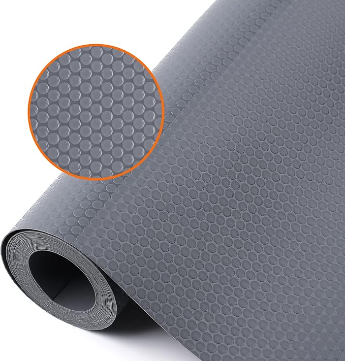 Shelf Liners for Kitchen Cabinet Waterproof Drawer Liner Non Adhesive EVA Material Cupboard Mat Refrigerator Mats Fridge Liner for Desks Gray Liner 23.6 x 393.7 Inches