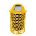 COATEDOUTDOORFURNITURE 32-Gallon Heavy-Duty Expanded Metal Round Trash Receptacle, Commercial Outdoor Waste Bin with Liner & Dome Lid – Made in America (Textured Yellow)