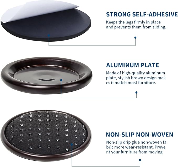 Ezprotekt 1 5/8" Round Non Slip Furniture Pads for Hardwood & Tile Floors, 16 Pcs Anti Skid Furniture Coasters Cups Floor Protectors for Bed, Sofa, Table, Chair, Cabinet, Brown/Black