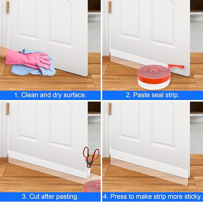 ToLanbbt Weather Stripping Silicone Door Seal Strip 1 in x 20 ft Door Draft Stopper Self Adhesive Door Draft Tape, Side & Bottom Gaps Insulation Strip for Glass Shower Door Sliding Door Window, Clear